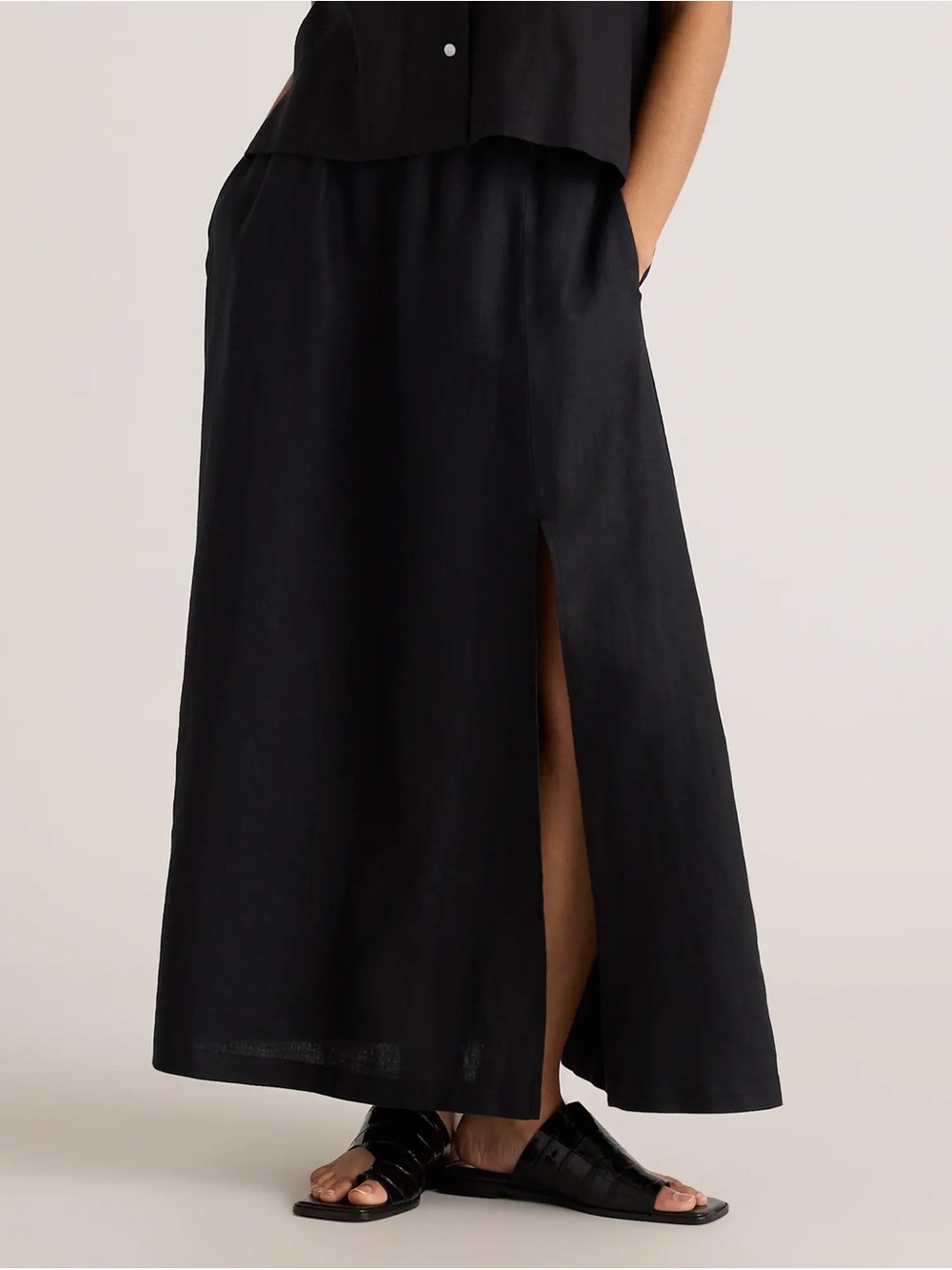 Quince Women's 100% European Linen Maxi Skirt In Black Size Small